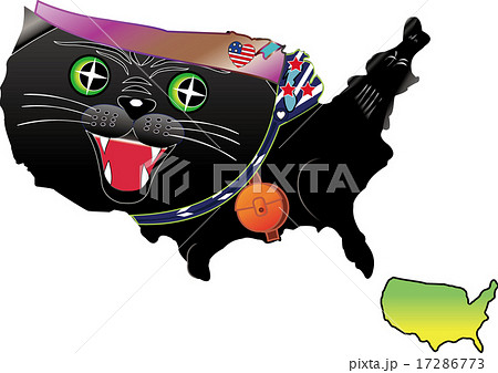 動物地図 アメリカ 黒猫 黒豹 のイラスト素材