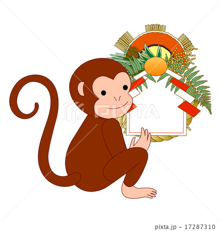 猿のお正月飾り3 フレーム のイラスト素材