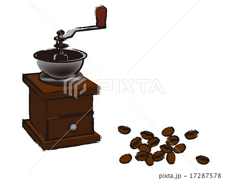 コーヒー豆とミルのイラスト素材
