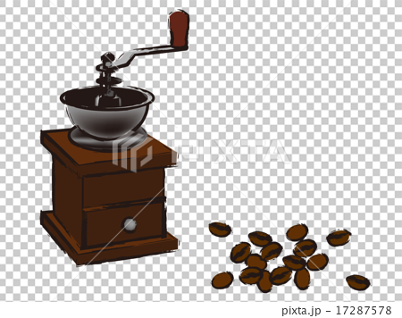 コーヒー豆とミルのイラスト素材
