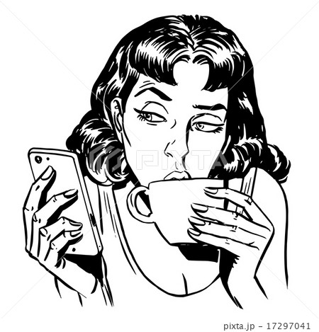 Morning girl coffee tea phone 17297041