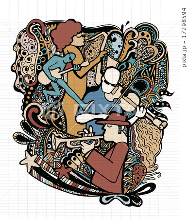 Hand drawing Doodles musicians with ornamental Hand drawing Doodles musicians with ornamental 17298594