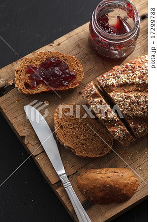 Dark multigrain bread whole grain jam fresh baked Dark multigrain bread whole grain jam fresh baked 17299788