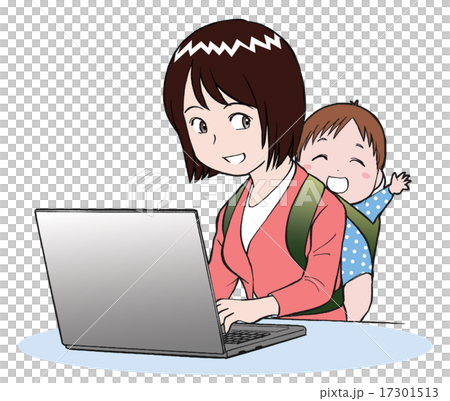 女性の育児と仕事のイラスト素材