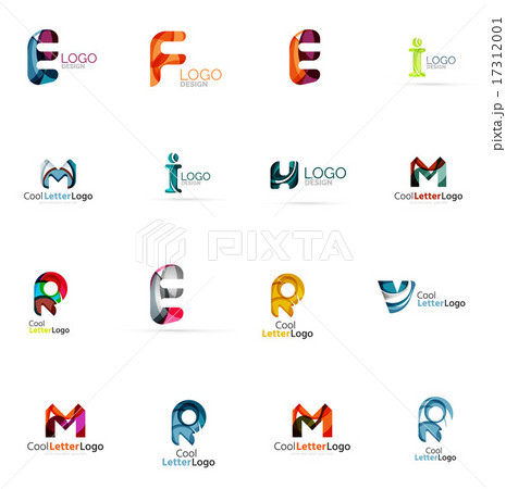 Set of colorful abstract letter corporate logos created with overlapping flowing shapes. Universal 17312001