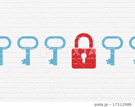 Security concept: closed padlock icon on wall background 17312986