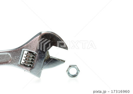 Adjustable wrench with nut isolated on white 17316960
