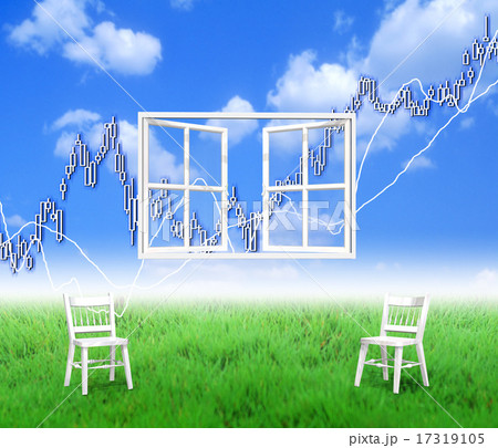 窓の外に展開する日経平均株価チャート 17319105