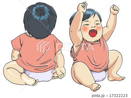 赤ちゃんの笑顔と後姿のイラスト素材