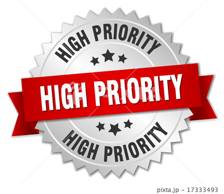 high priority 3d silver badge with red ribbon 17333493