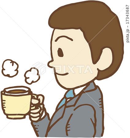 コーヒーを飲み休憩するビジネスマンのイラスト素材