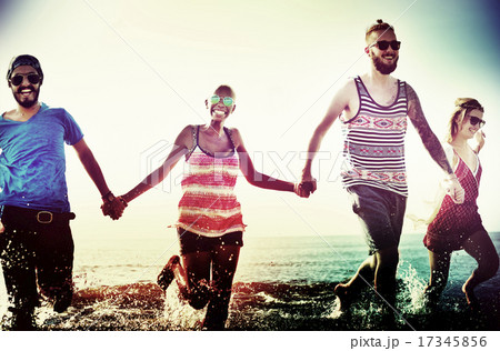 Diverse Beach Summer Friends Fun Running Concept 17345856