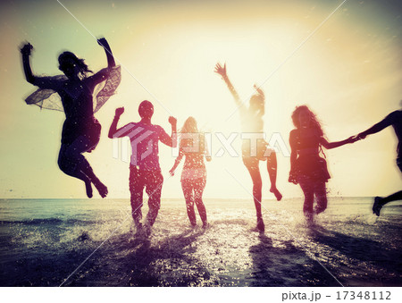 Diverse Beach Summer Friends Fun Running Concept Diverse Beach Summer Friends Fun Running Concept 17348112