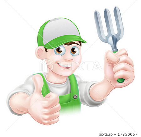 Cartoon Happy Gardener With Fork 17350067