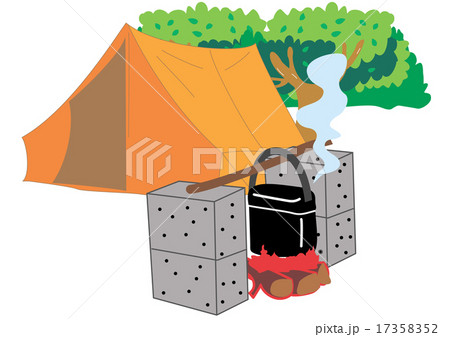 キャンプでのハンゴウ炊飯  17358352