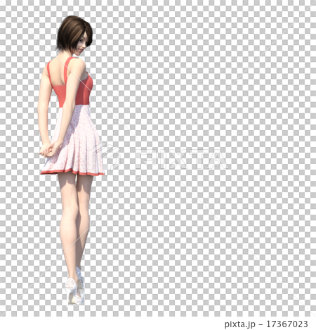 Young woman turning around perming 3DCG illustration material 17367023