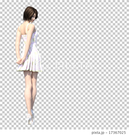 振り向く若い女性perming　3DCGイラスト素材 17367025
