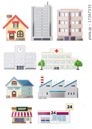 住宅や施設などの建物のイラストのイラスト素材
