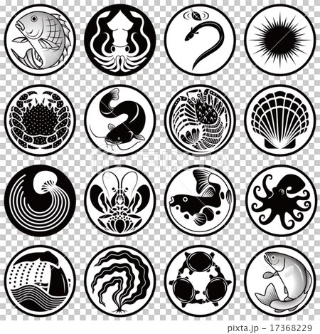 魚和貝類圖標·標記·波峰和家族徽章 17368229