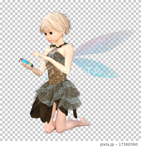 スマホを使う可愛い妖精　デフォルメ　perming3DCGイラスト素材 17368360