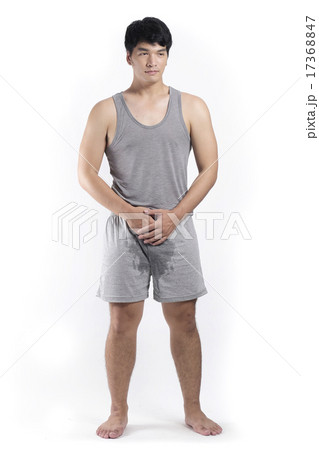 Asian man in grey pajamas with wet crotch 17368847
