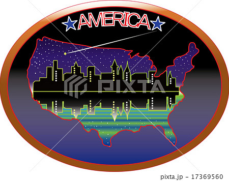 アメリカ 地図と摩天楼のイラスト素材