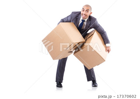 Businessman with box isolated on the white 17370602