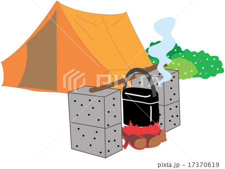 キャンプでのハンゴウ炊飯 のイラスト素材