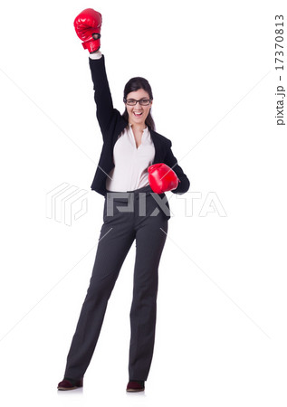 Businesswoman in boxing concept on white Businesswoman in boxing concept on white 17370813