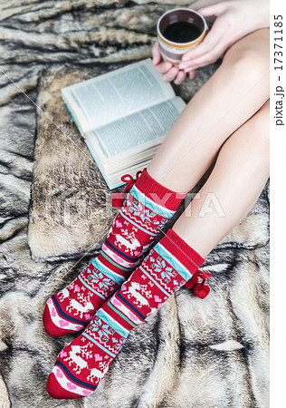 female legs in Christmas socks  17371185
