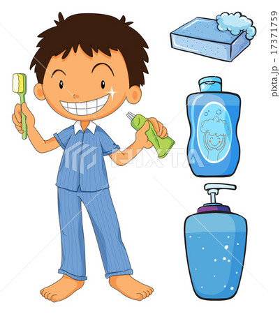 Boy in pajamas brushing teeth 17371759