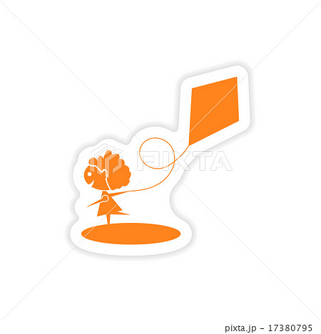 icon sticker realistic design on paper Girl kite icon sticker realistic design on paper Girl kite 17380795