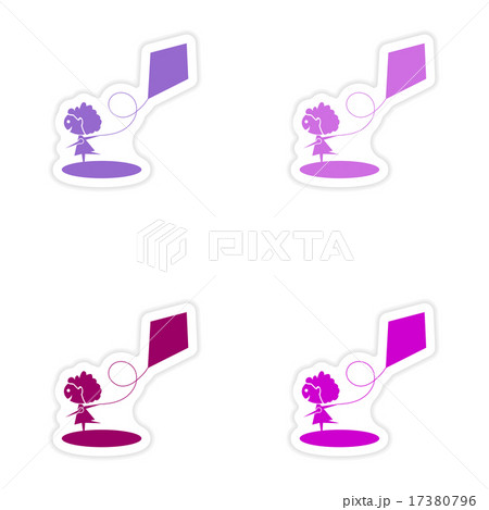 assembly realistic sticker design on paper Girl kite assembly realistic sticker design on paper Girl kite 17380796