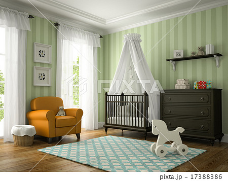 Classic children room with yellow armchair  17388386