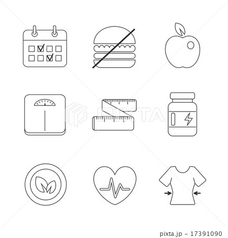 Healthy fitness diet icons linear set 17391090