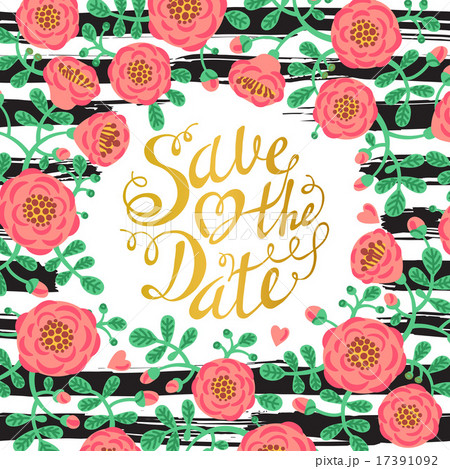 Wedding invitation cards with flowers and calligraphic letters. Save the date design. Hand drawn 17391092