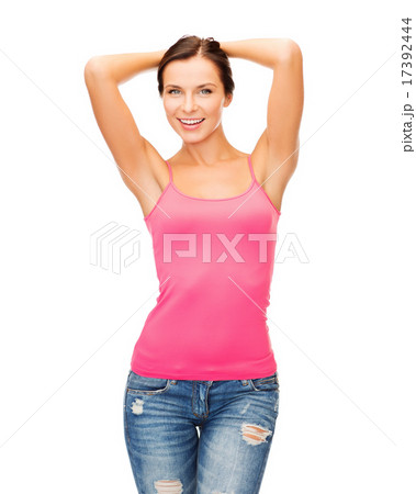 woman in blank pink tank top woman in blank pink tank top 17392444