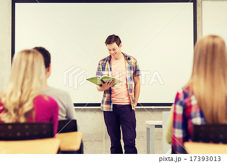 group of smiling students in classroom 17393013