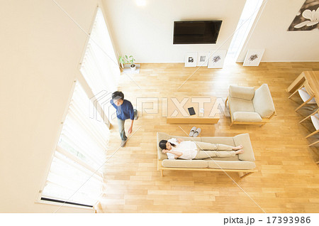 自然光の明るいリビングルーム 17393986