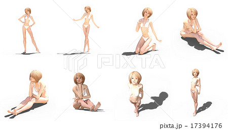 白い水着の女性　perming 3DCG イラスト素材 17394176