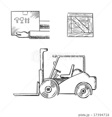 Delivery box, crate and forklift truck Delivery box, crate and forklift truck 17394718