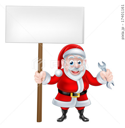 Cartoon Santa Holding Sign and Spanner 17401161