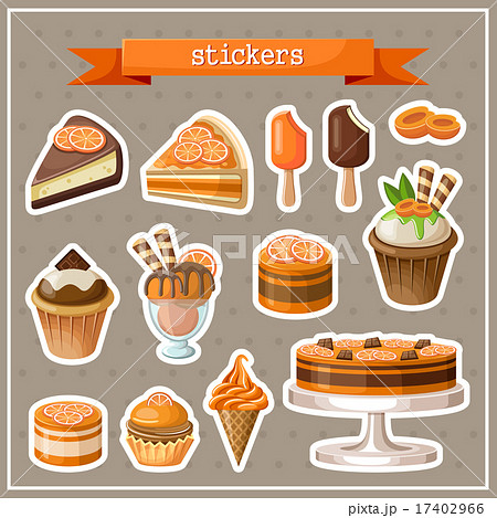 Set Of Stickers With Sweets Cakes Ice Creamのイラスト素材