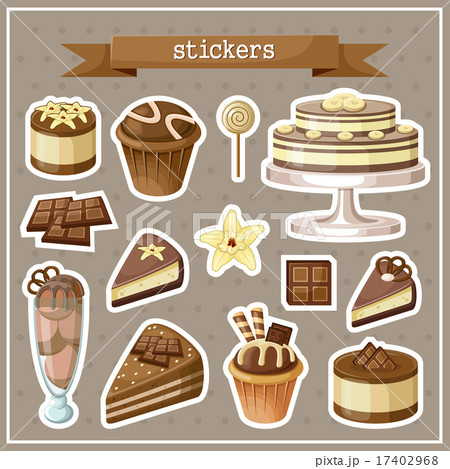 Set of stickers with sweets, cakes, ice cream Set of stickers with sweets, cakes, ice cream 17402968