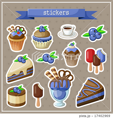 Set of stickers with sweets, cakes, ice cream Set of stickers with sweets, cakes, ice cream 17402969