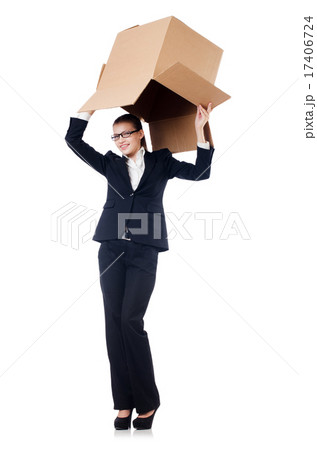 Woman businesswoman with boxes on white 17406724
