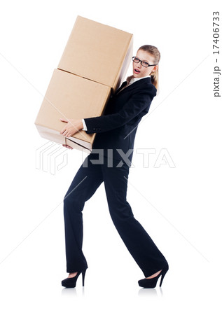 Businesswoman with boxes isolated on white 17406733