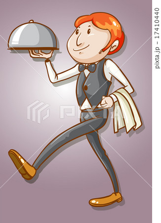 Waiter Serving Tray Of Foodのイラスト素材