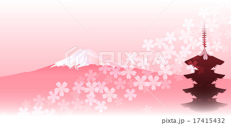 桜 富士山 背景 のイラスト素材