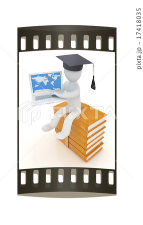 3d man, books and laptop. The film strip 17418035